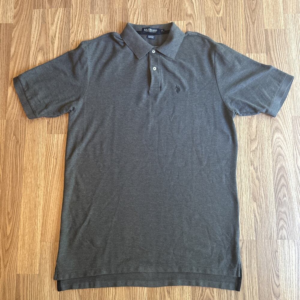 US Polo Assn Men Polo Shirt Size LT Charcoal Gray Embroidered Logo Short Sleeve